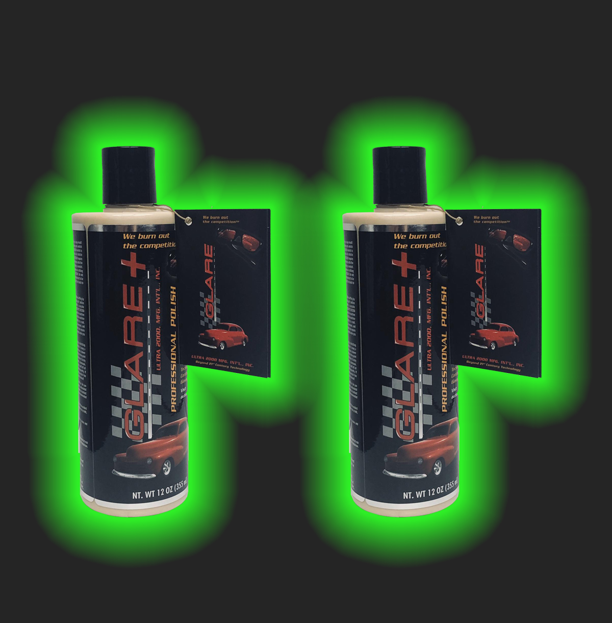 VALUE PAC - GLARE Plus + Professional Polish Two Bottle Special (2 Pack/12 oz. bottles) SPECIAL PRICING - CONTAINS GLASSPLEXIN® OUT SHINES, PROTECTS YOUR VEHICLE BEYOND ALL CERAMIC POLISHES AND WAXES. LASTS 5 REAL YEARS - NO RENWAL COAT !